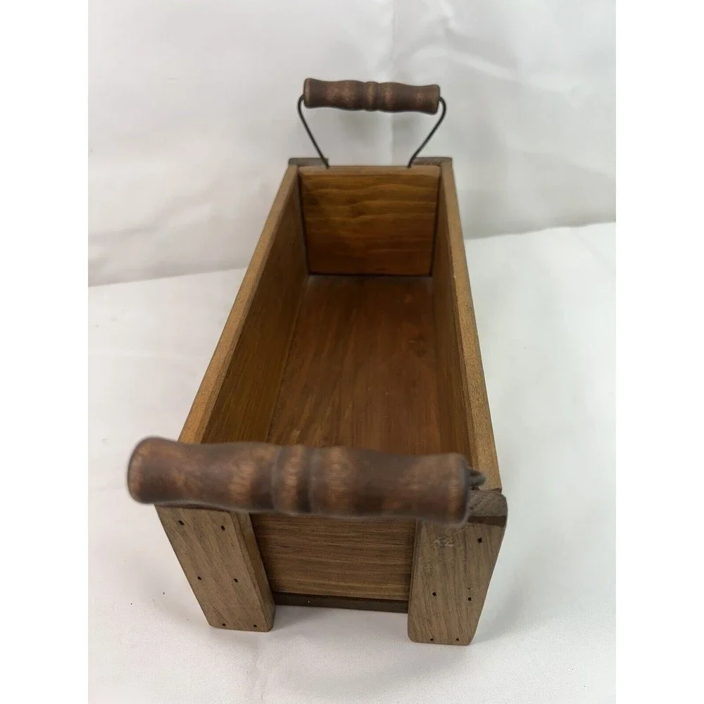 Vtg Decorative Country Farmhouse Wooden Fruit Storage Rectangle Basket W/Handles